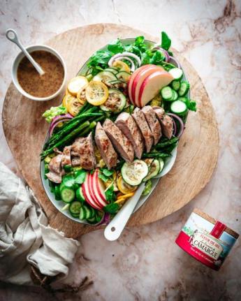 Pork Tenderloin salad with grilled veggies