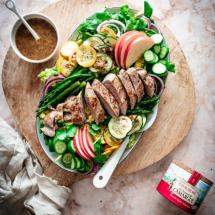 Pork Tenderloin salad with grilled veggies